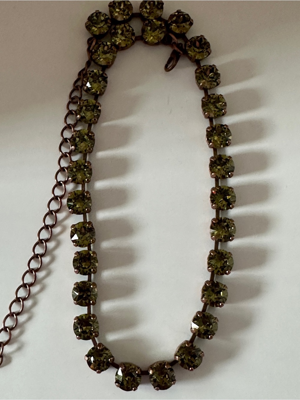 Olive Green Crystal Tennis Necklace Features Khaki Swarovski Crystals